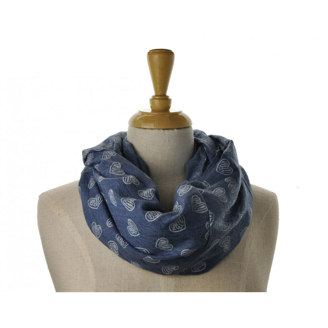 LILLYCO - SNOOD/INFINITY Light Blue with White Heart Scarf