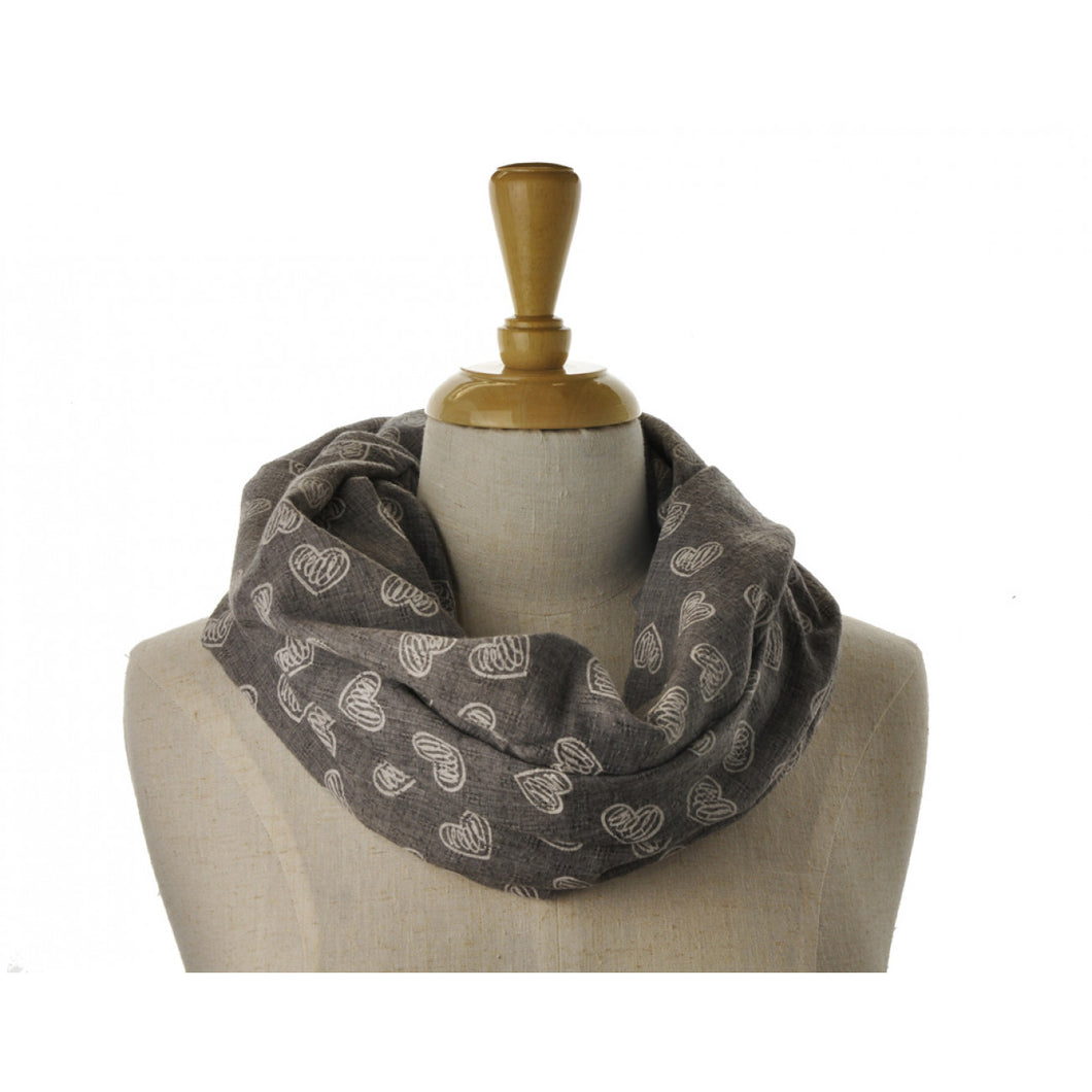 LILLYCO - SNOOD/INFINITY White Heart Brown Scarf